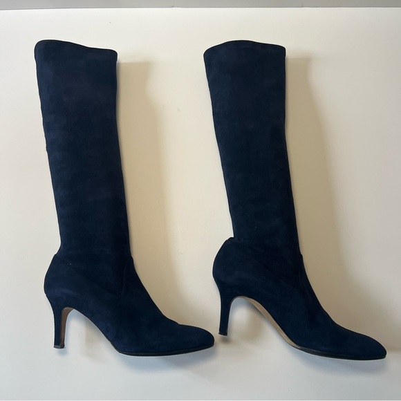 Manolo Blahnik Pamfilo 90mm Navy Blue Stretch Suede Over Knee Tall Boots 38.5 - Picture 3 of 8